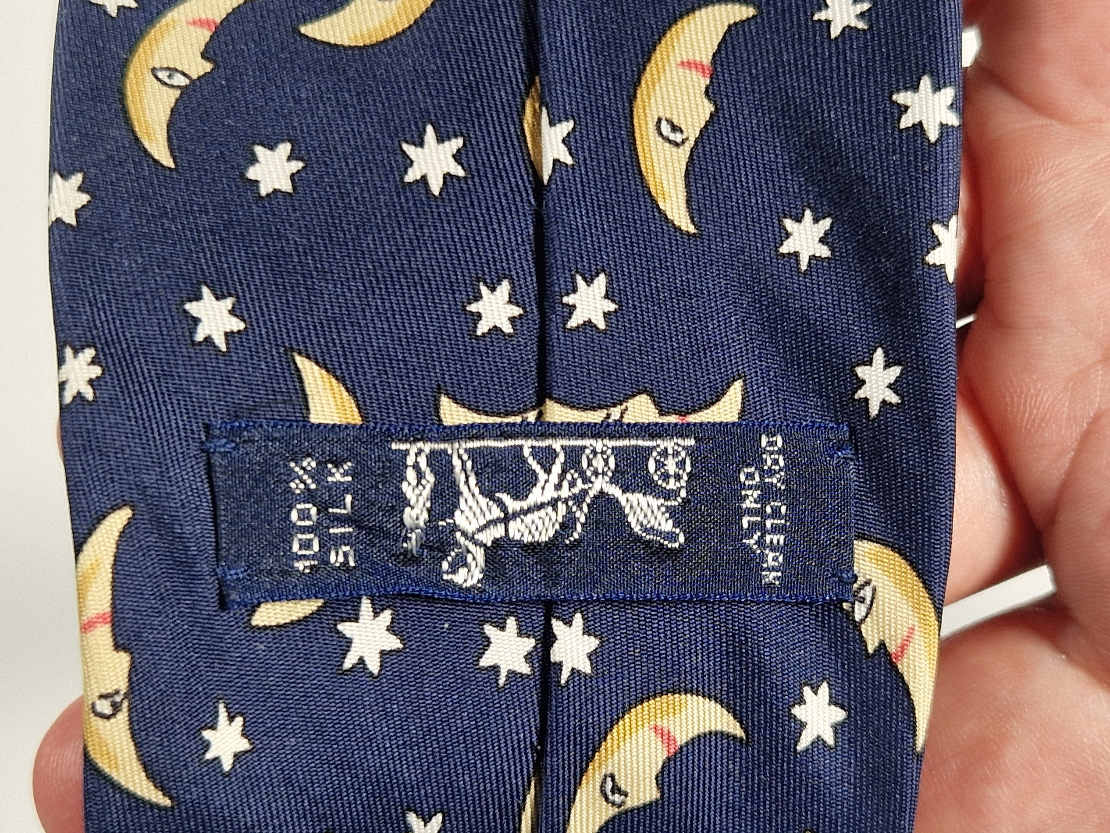 Hermès silk tie blue stars and moon 7462 HA