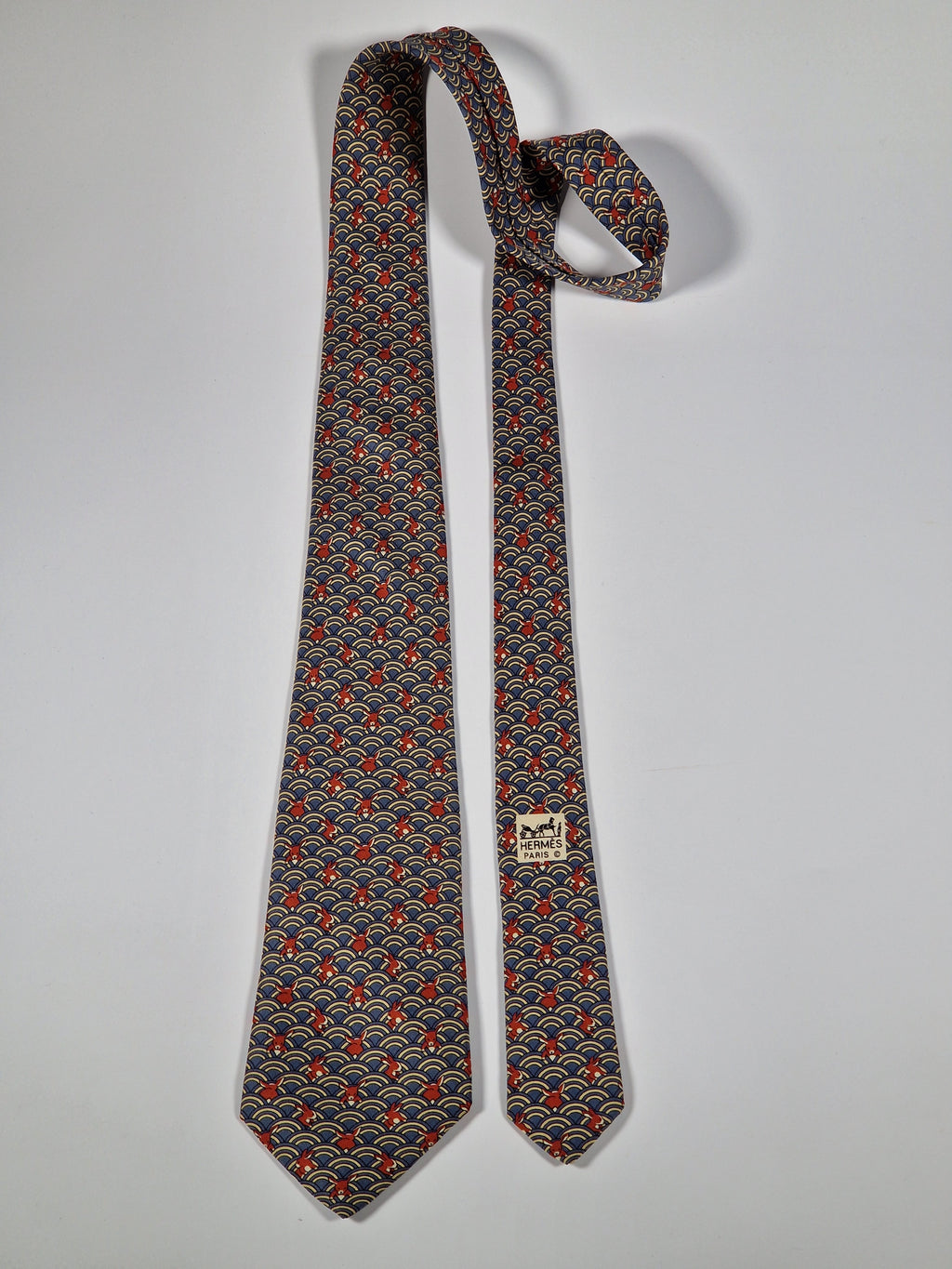 Hermès silk tie whimsical rabbit and waves 7464 HA