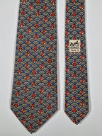 Hermès silk tie whimsical rabbit and waves 7464 HA