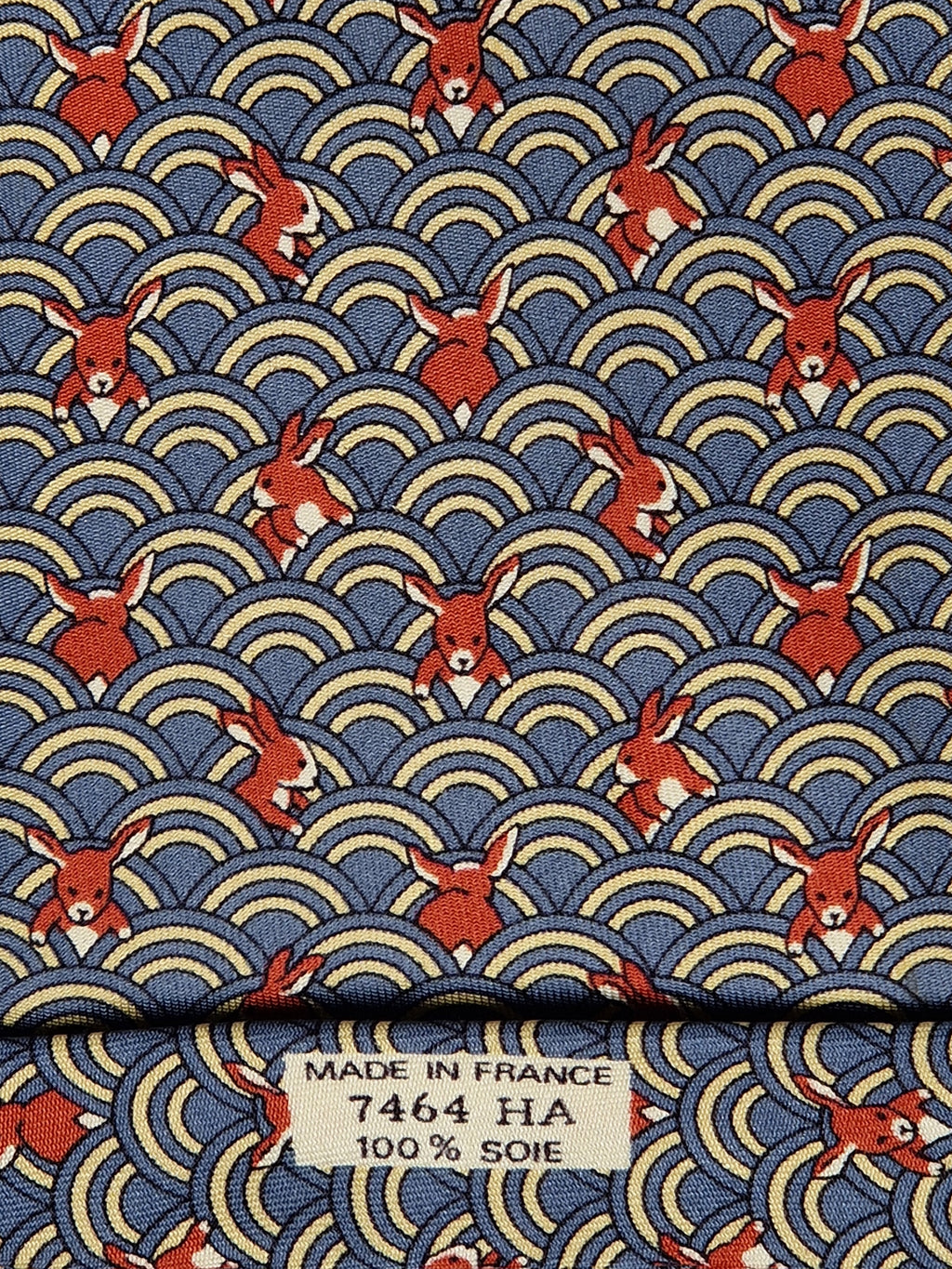 Hermès silk tie whimsical rabbit and waves 7464 HA