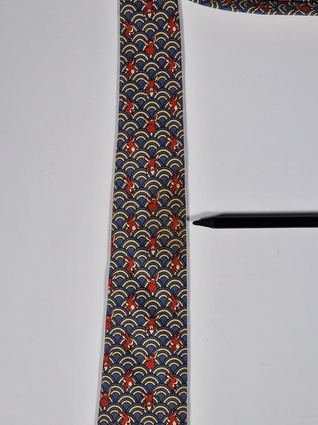 Hermès silk tie whimsical rabbit and waves 7464 HA