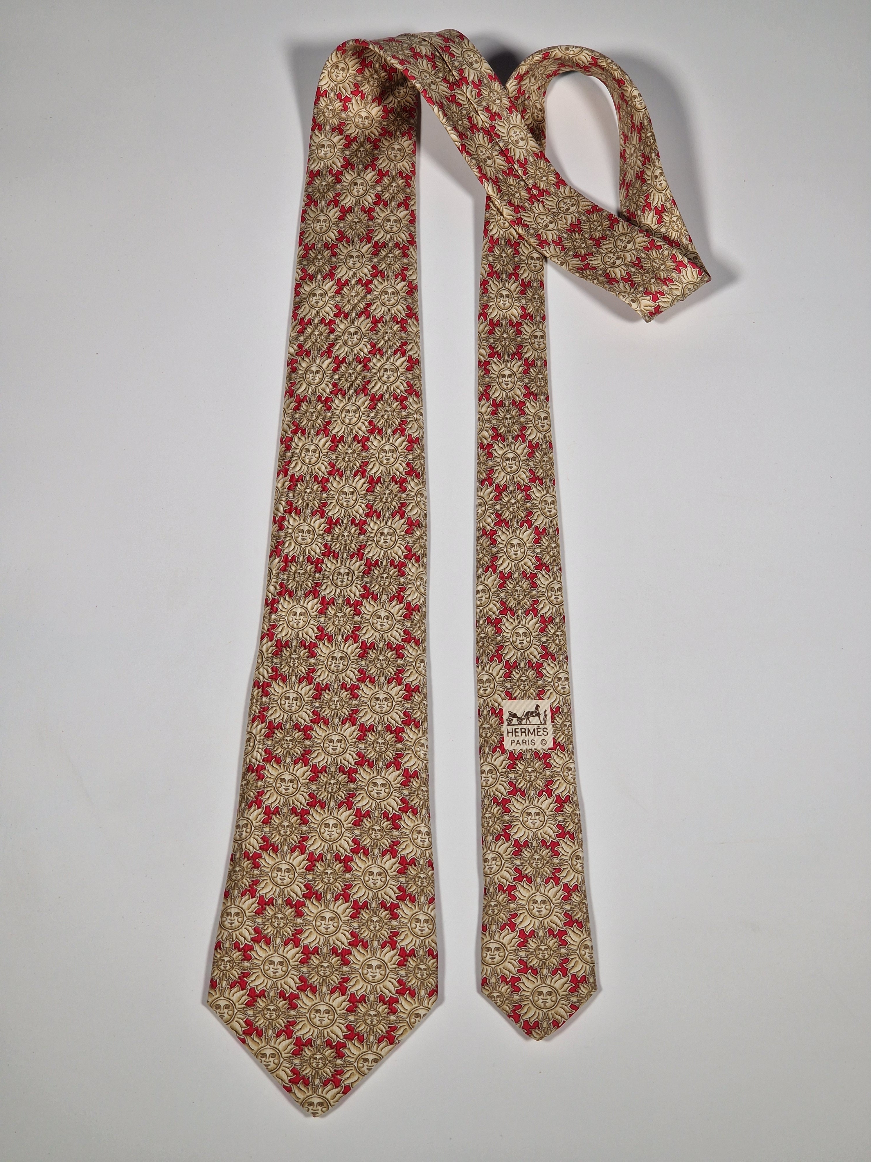 Hermès silk tie red sun pattern 7465 HA