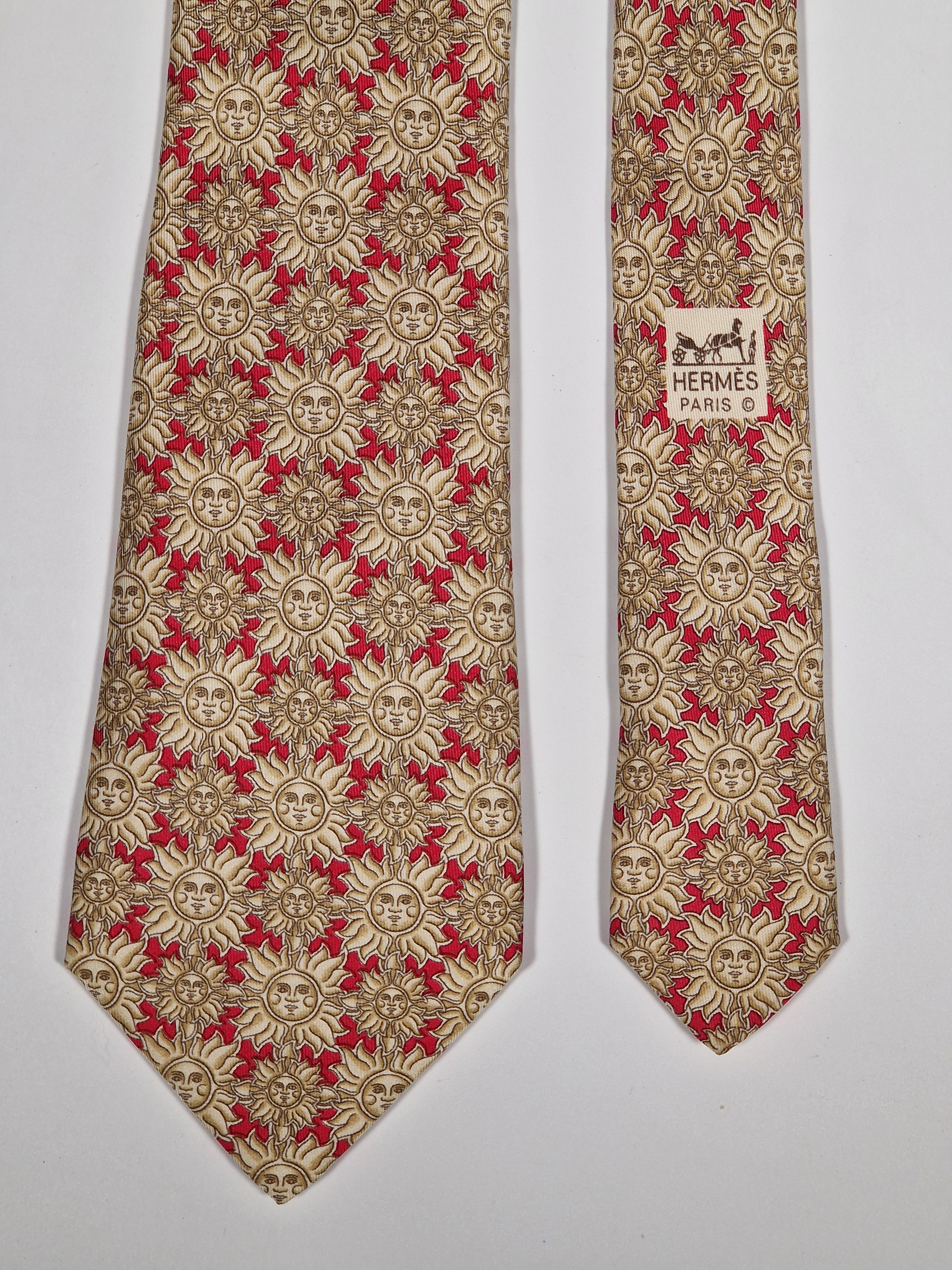 Hermès silk tie red sun pattern 7465 HA