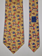 Hermès silk tie yellow jester hats pattern 7474 HA