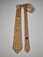 Hermès silk tie yellow jester hats pattern 7474 HA
