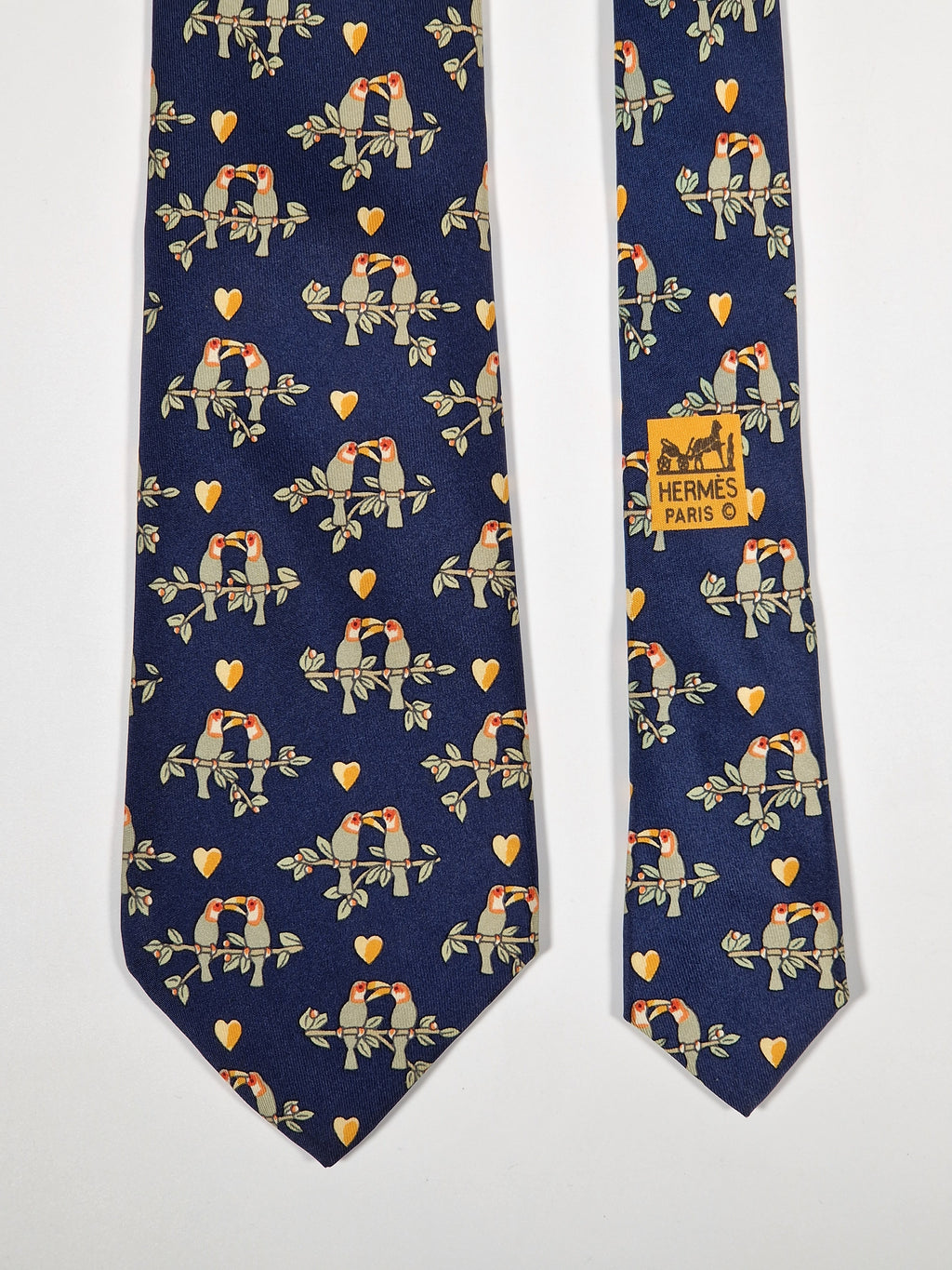 007481 Hermès tie blue love birds pattern 7481 IA
