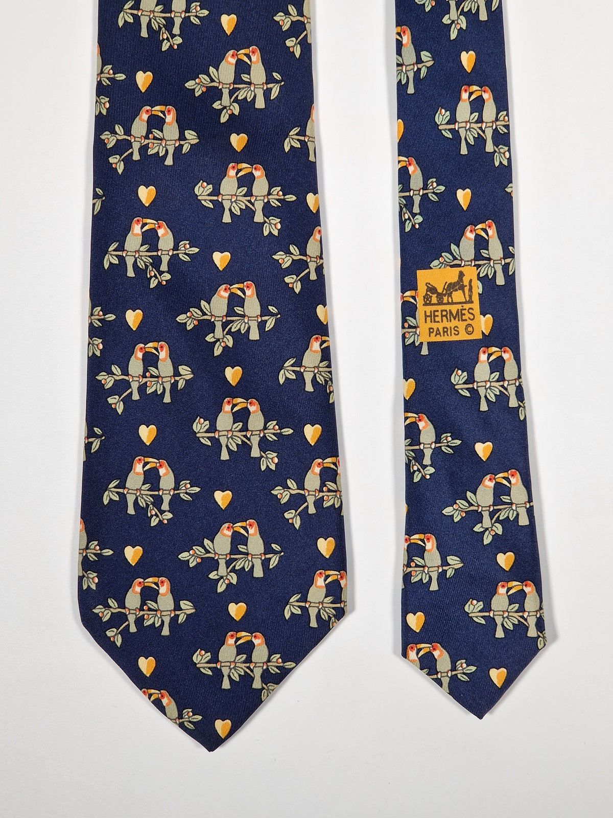 007481 Hermès tie blue love birds pattern 7481 IA
