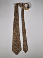 Hermès silk tie brown flower pattern 7500 IA