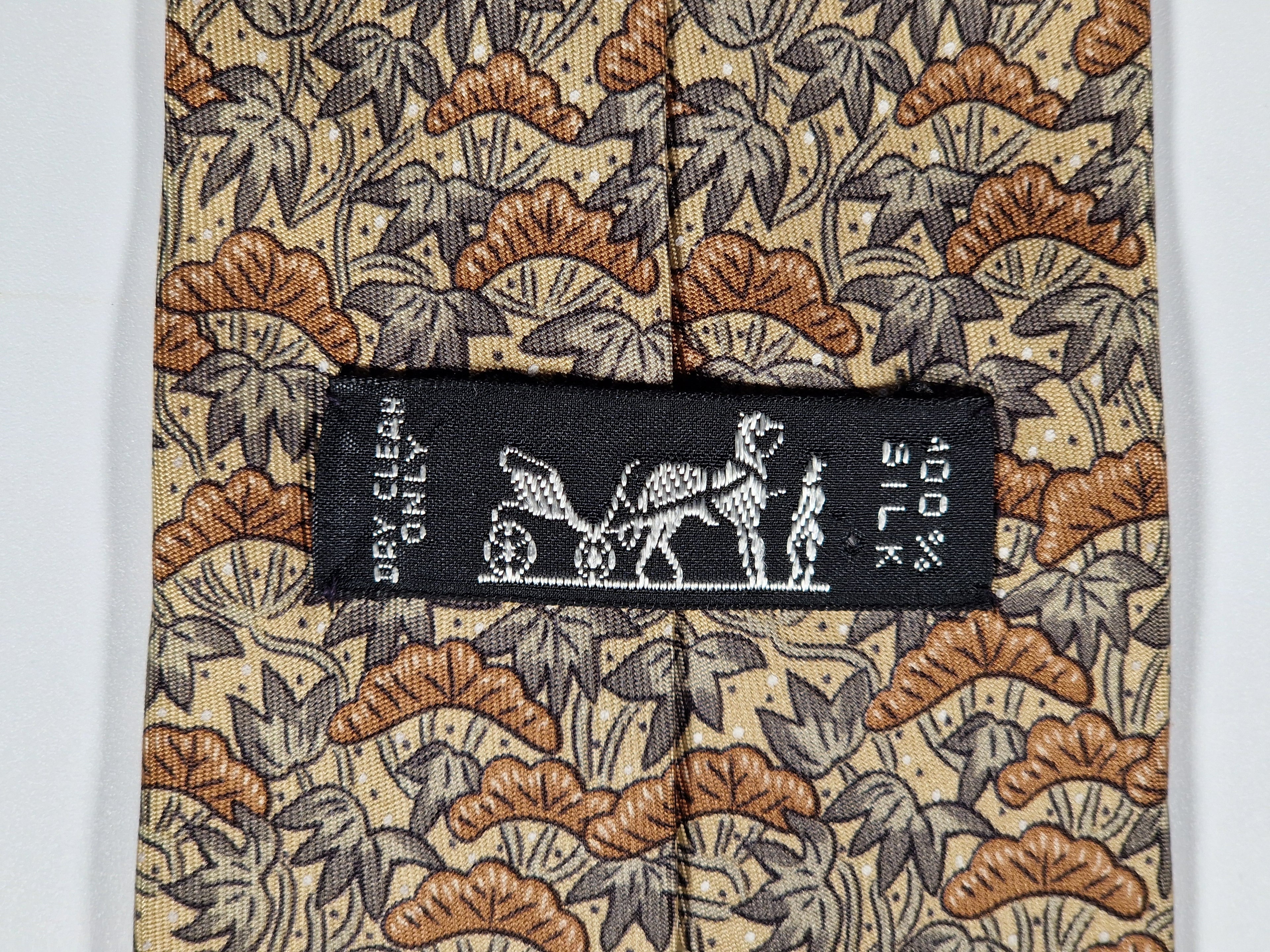 Hermès silk tie brown flower pattern 7500 IA