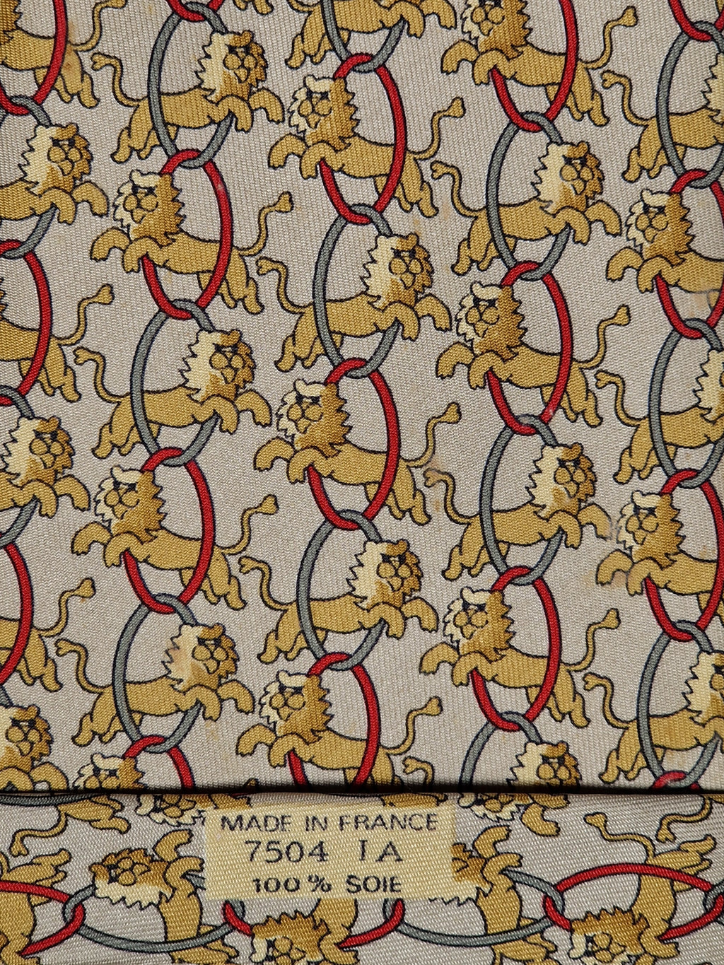 Hermès silk tie beige whimsical circus lion 7504 IA
