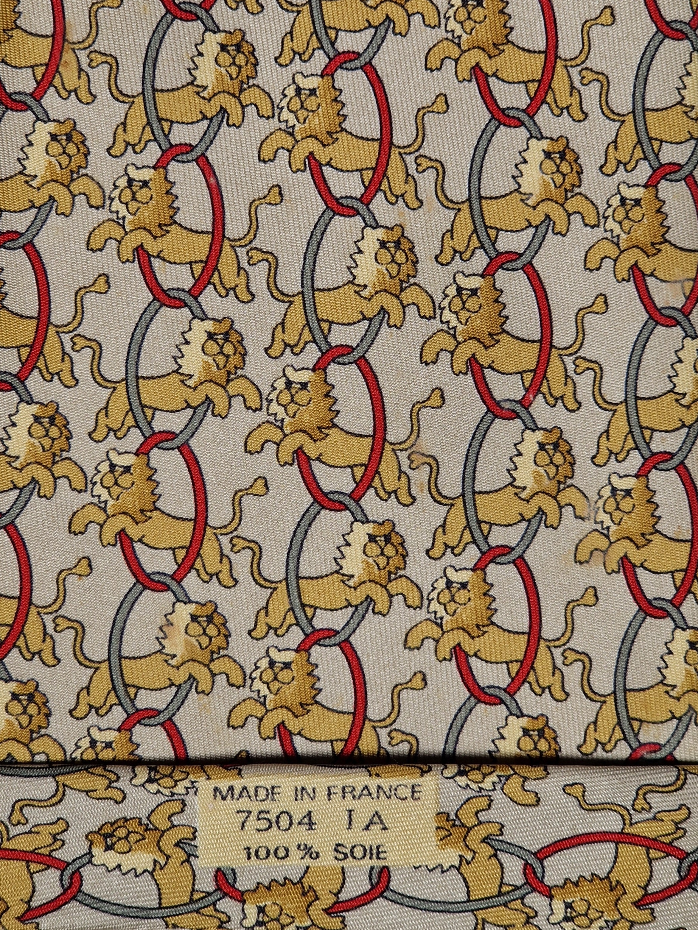 Hermès silk tie beige whimsical circus lion 7504 IA