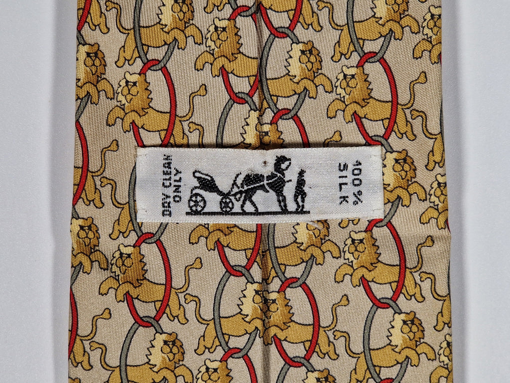 Hermès silk tie beige whimsical circus lion 7504 IA