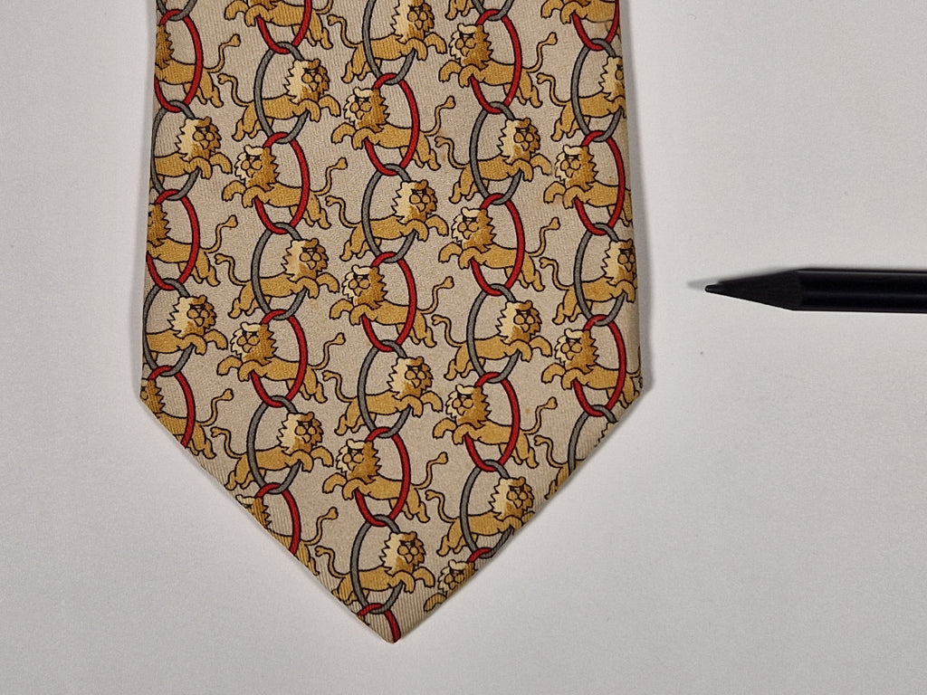 Hermès silk tie beige whimsical circus lion 7504 IA