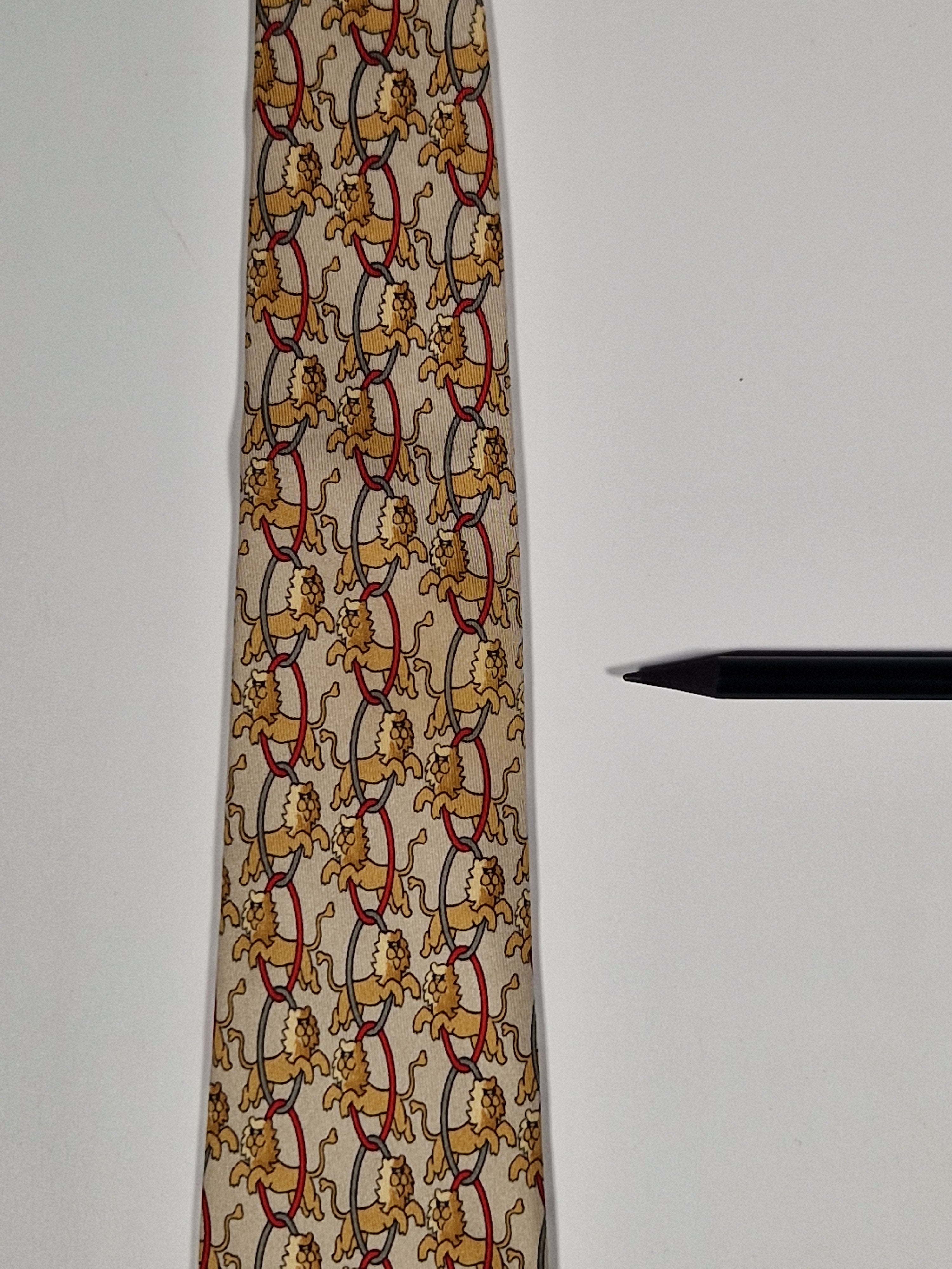 Hermès silk tie beige whimsical circus lion 7504 IA