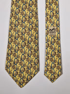 007504 Hermès tie yellow whimsical circus lions 7504 IA