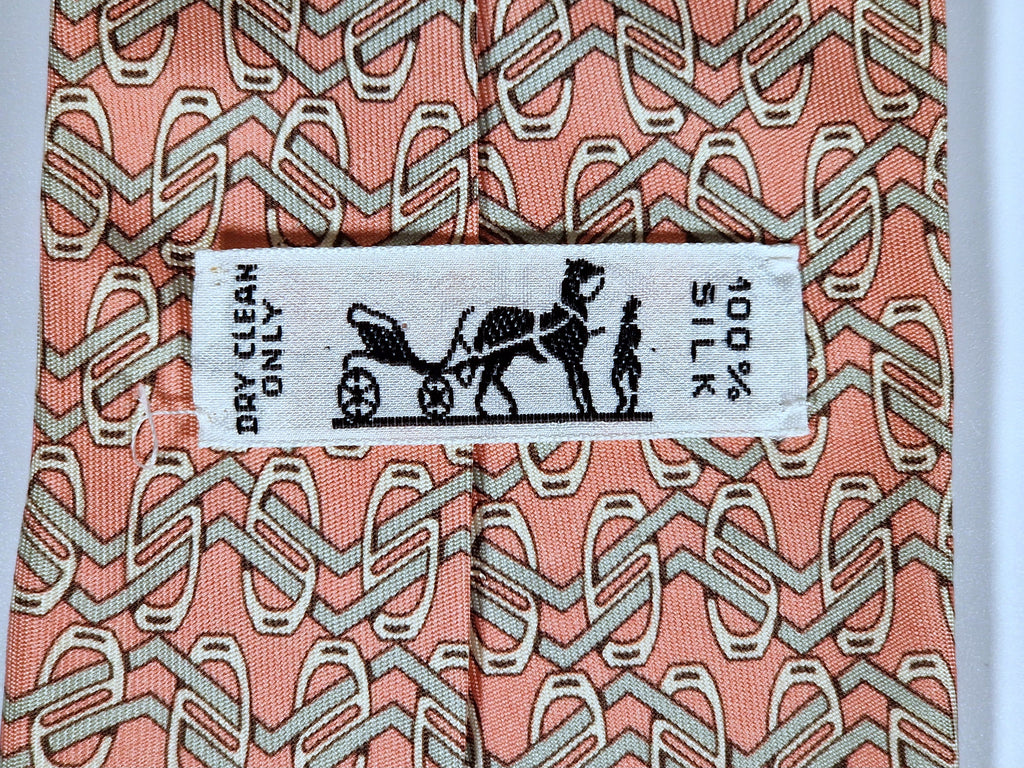 007512 Hermès tie pink equestrian pattern 7512 IA