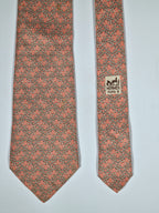 007512 Hermès tie pink equestrian pattern 7512 IA