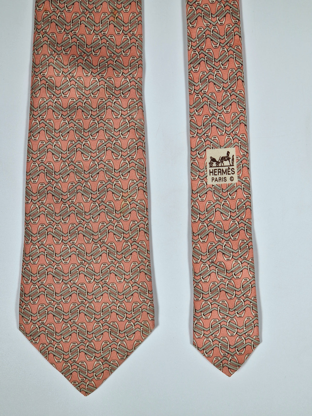 007512 Hermès tie pink equestrian pattern 7512 IA