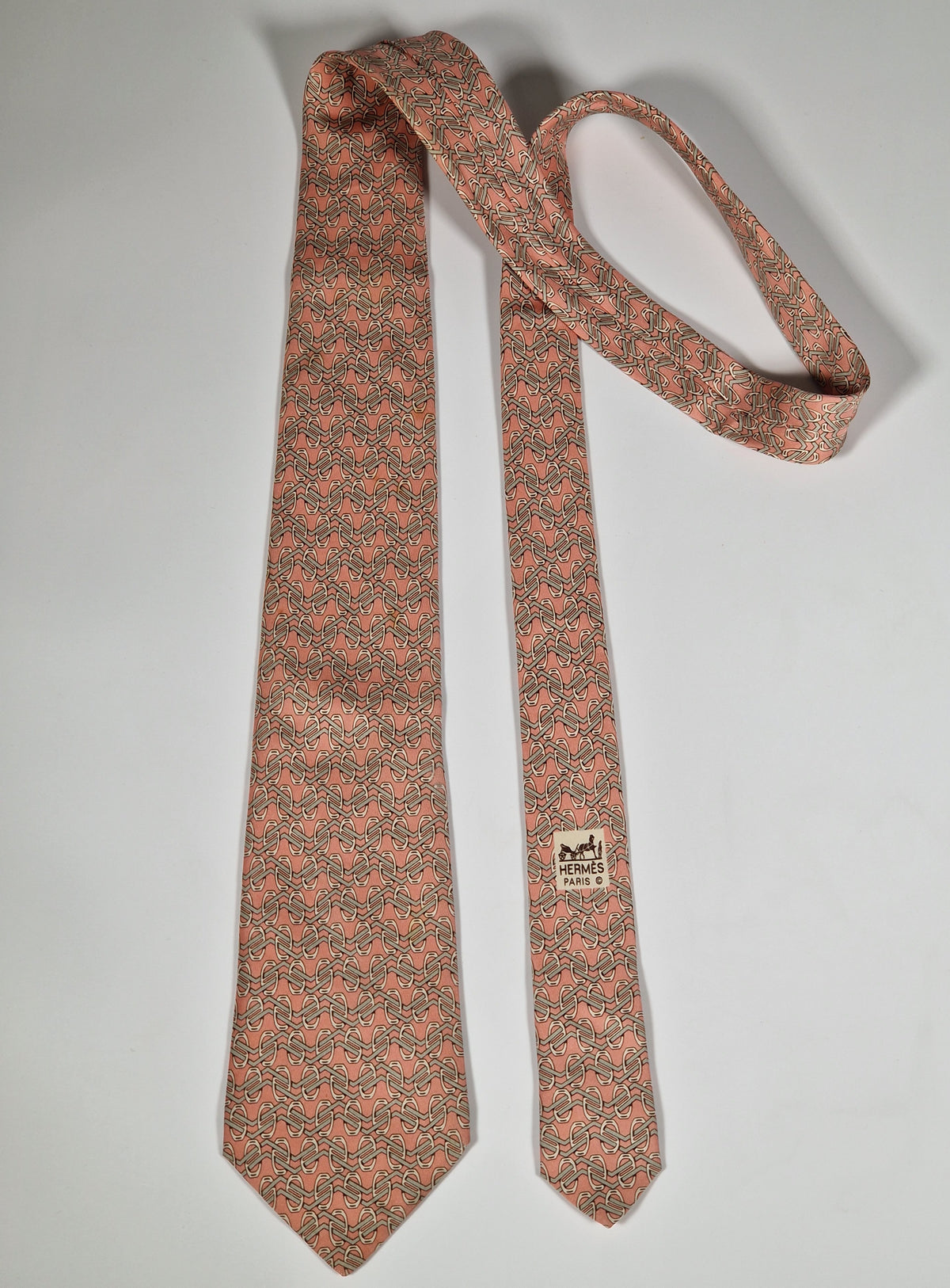 007512 Hermès tie pink equestrian pattern 7512 IA