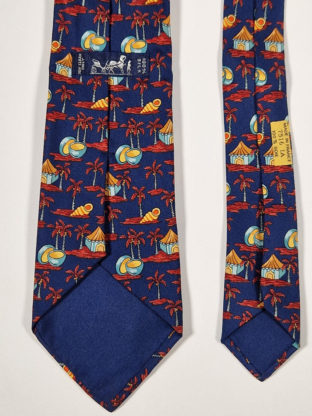 007516 Hermès tie blue whimsical tropical pattern 7516 IA