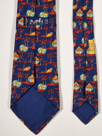007516 Hermès tie blue whimsical tropical pattern 7516 IA