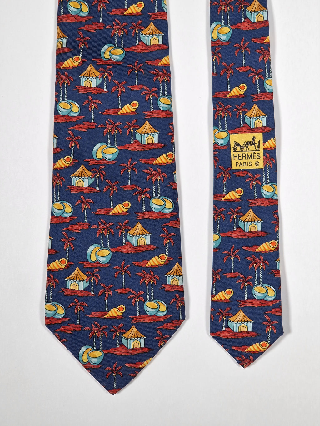 007516 Hermès tie blue whimsical tropical pattern 7516 IA