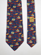 007516 Hermès tie blue whimsical tropical pattern 7516 IA