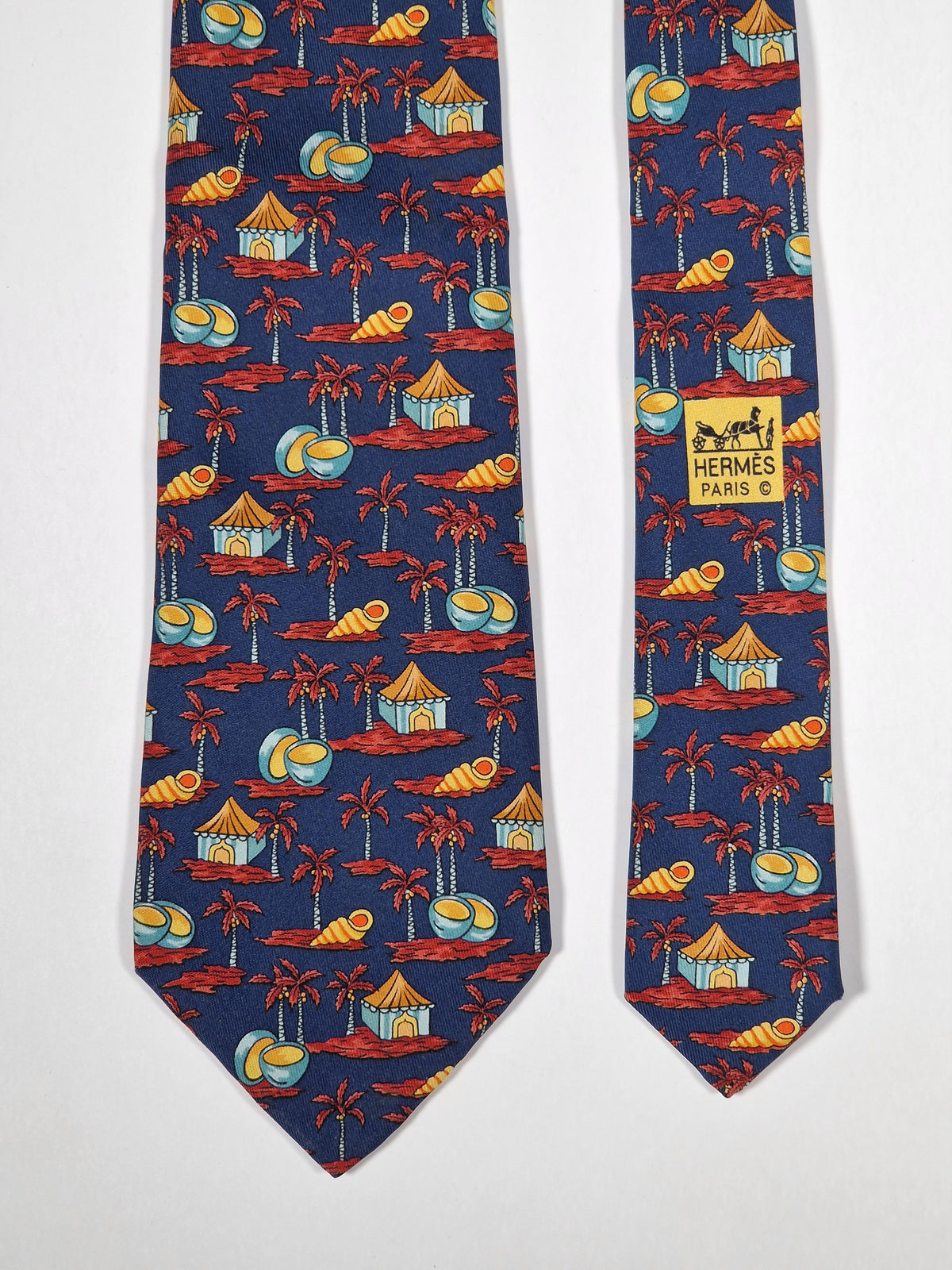 007516 Hermès tie blue whimsical tropical pattern 7516 IA