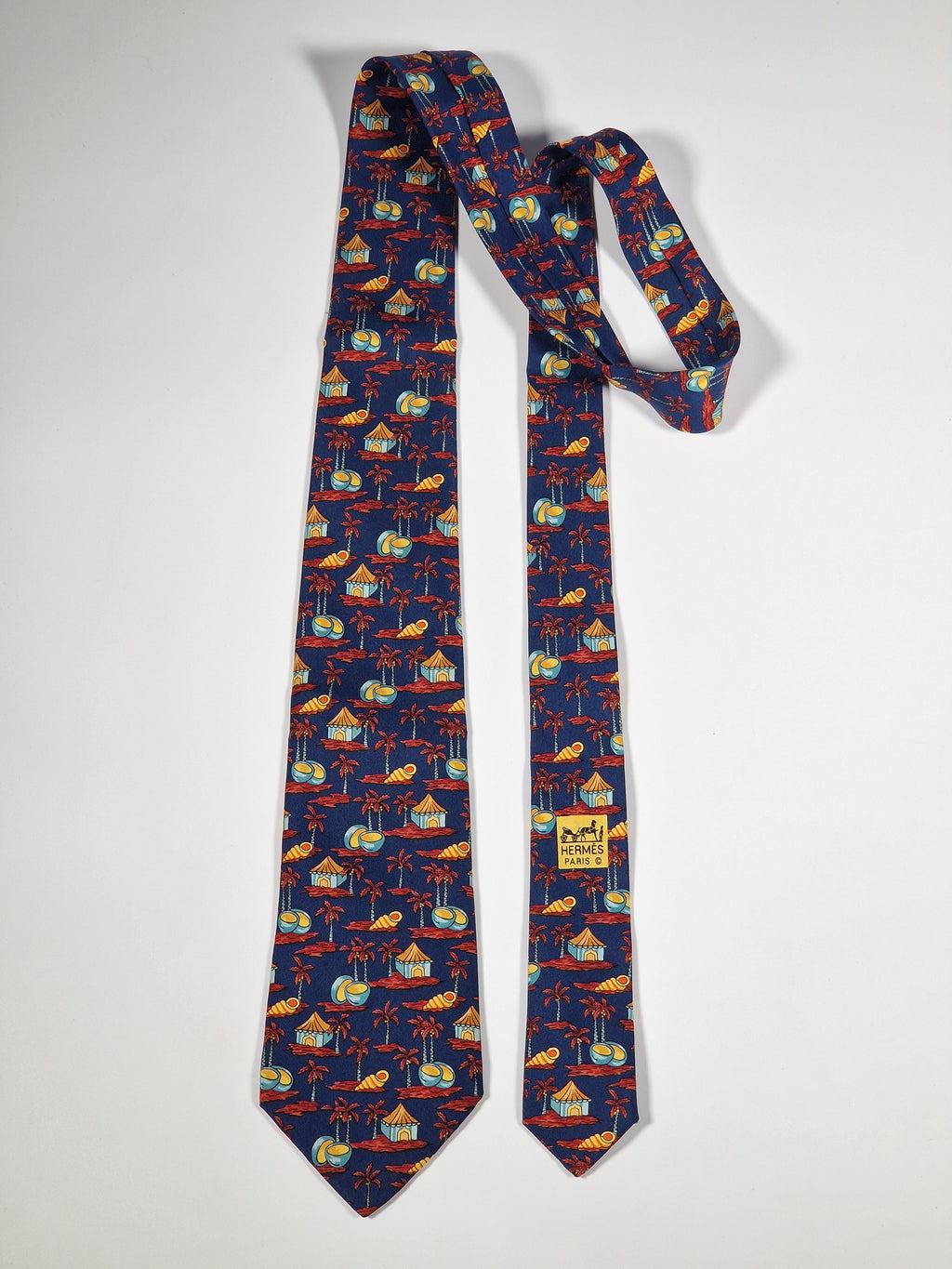 007516 Hermès tie blue whimsical tropical pattern 7516 IA