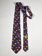007516 Hermès tie blue whimsical tropical pattern 7516 IA