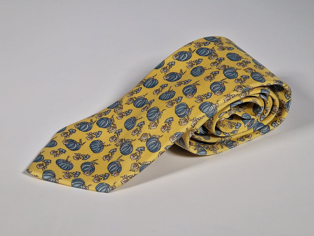 Hermès silk tie yellow pumpkin pattern Hermès 7519 IA tie yellow