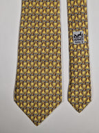 Hermès silk tie yellow horseshoe equestrian pattern 7523 IA