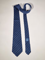 007524 Hermès tie blue equestrian pattern 7524 IA