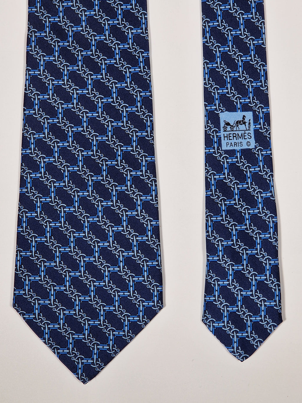 007524 Hermès tie blue equestrian pattern 7524 IA