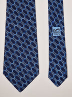 007524 Hermès tie blue equestrian pattern 7524 IA