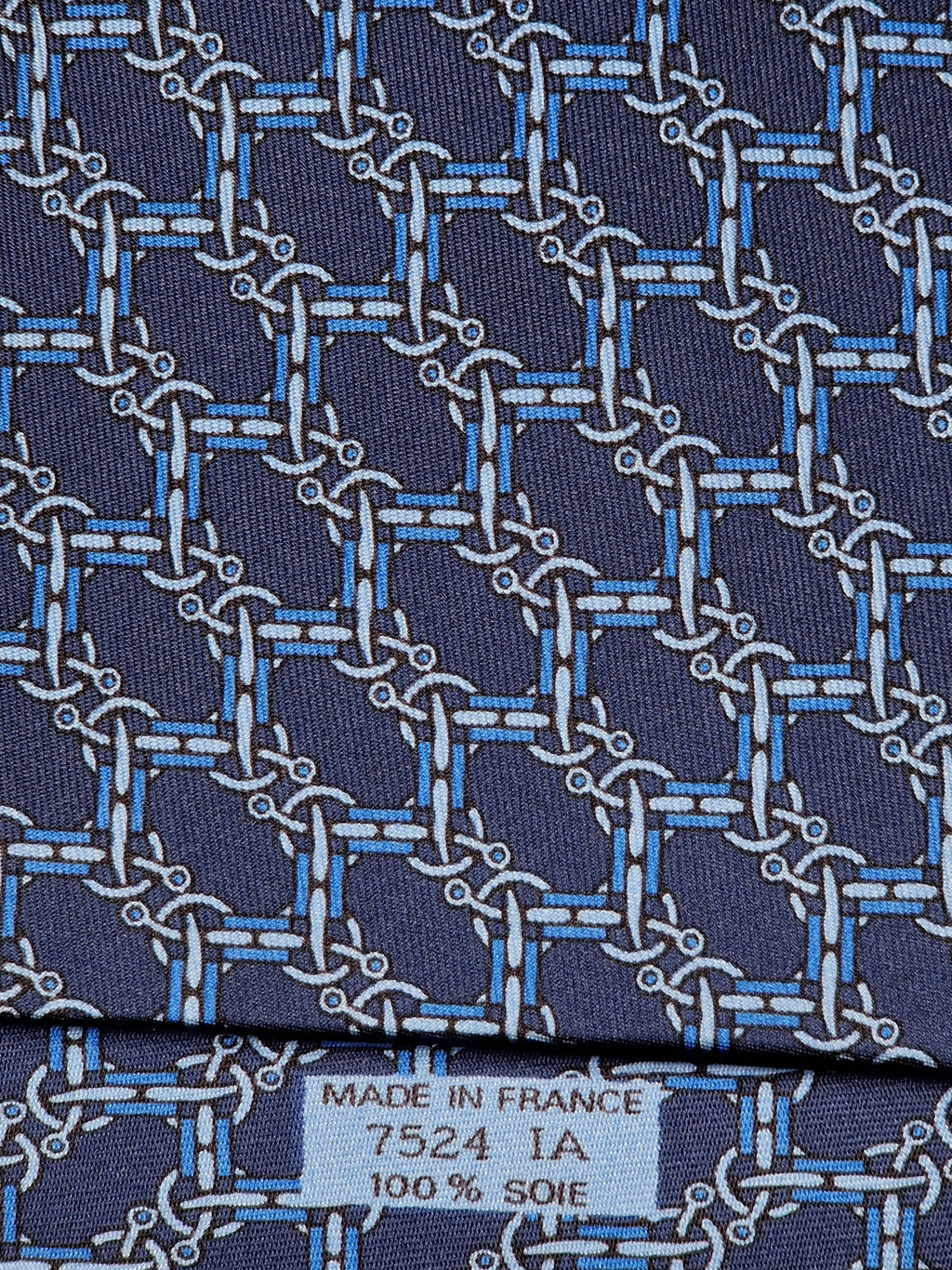 007524 Hermès tie blue equestrian pattern 7524 IA