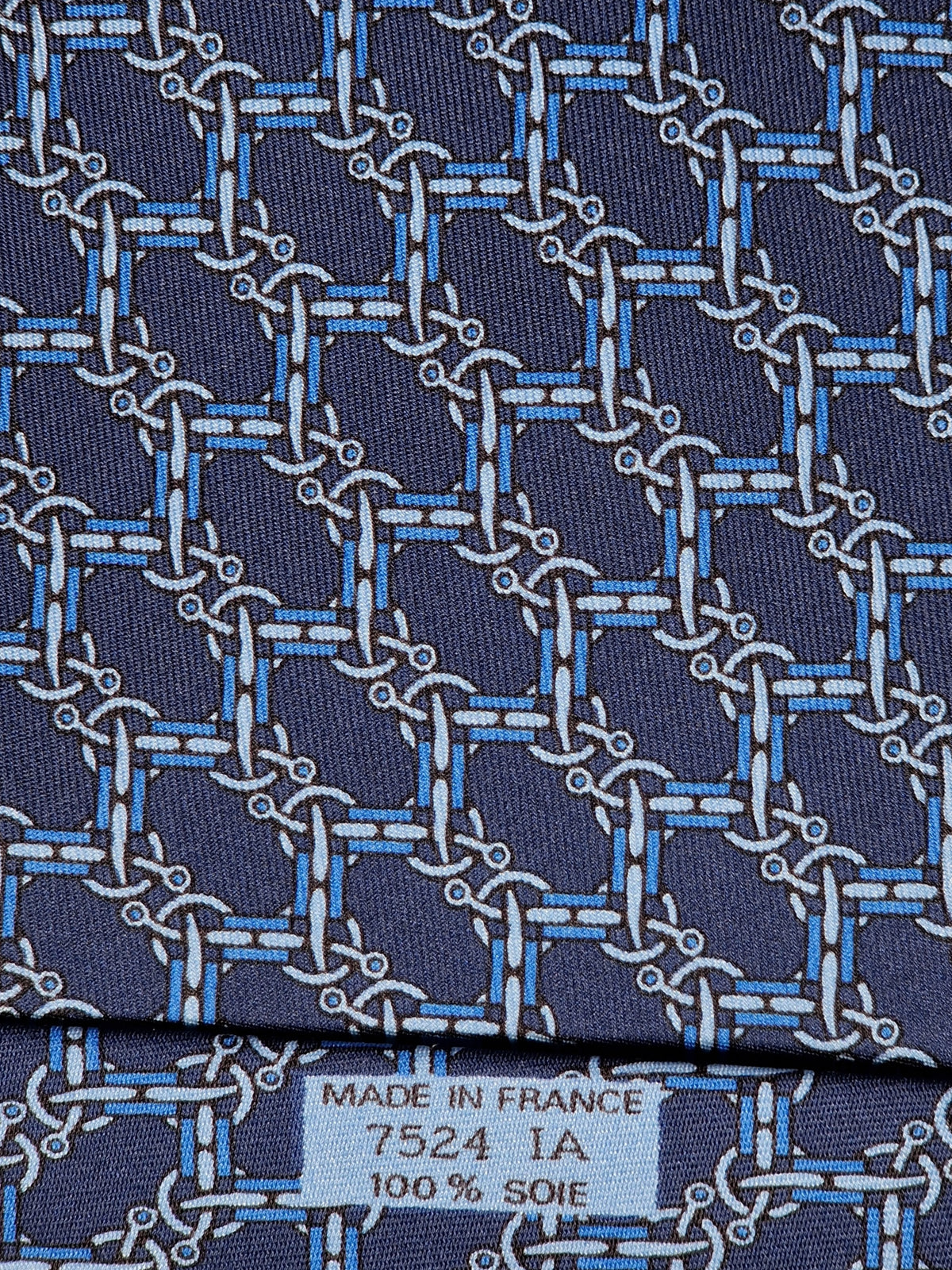 007524 Hermès tie blue equestrian pattern 7524 IA