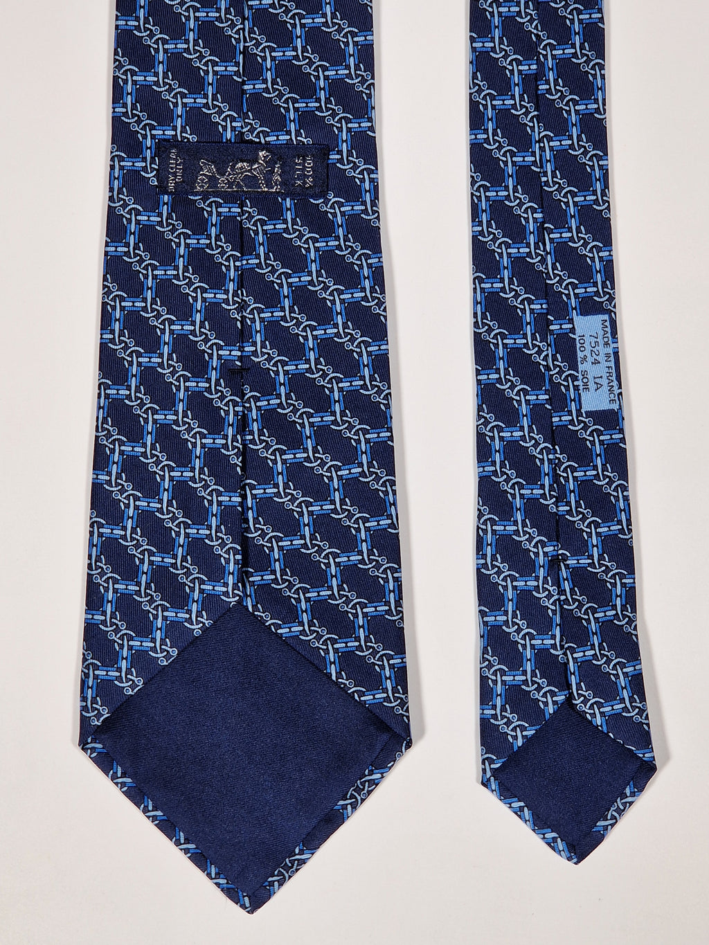 007524 Hermès tie blue equestrian pattern 7524 IA