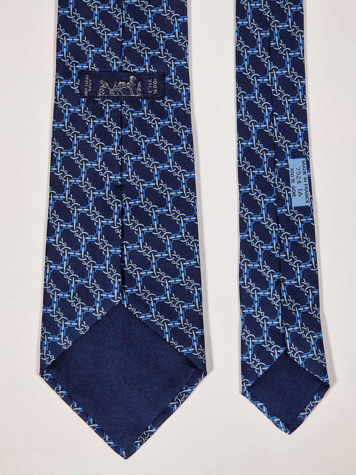 007524 Hermès tie blue equestrian pattern 7524 IA