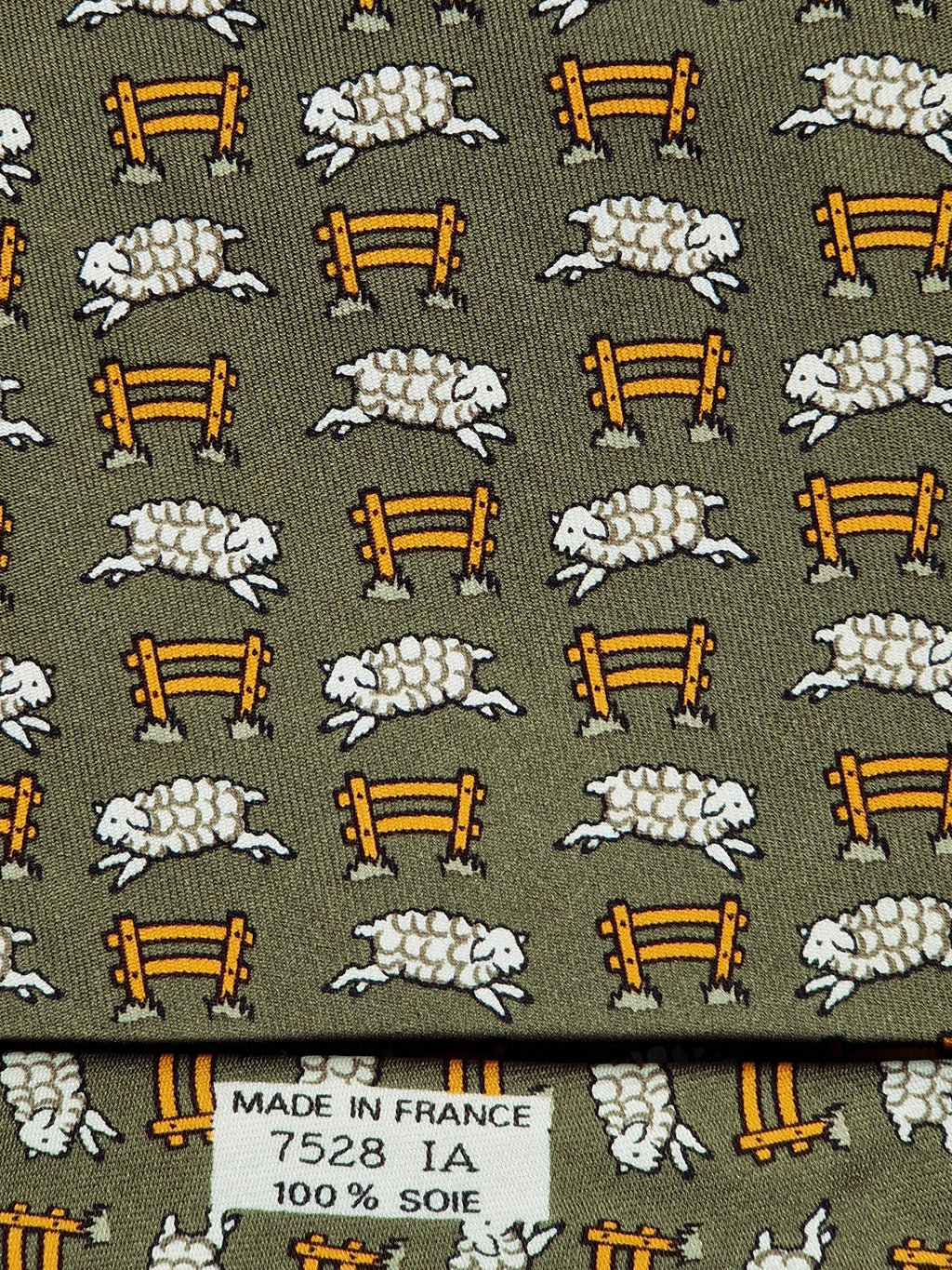 Hermès silk tie green sheep and H pattern Hermès 7528 IA tie green