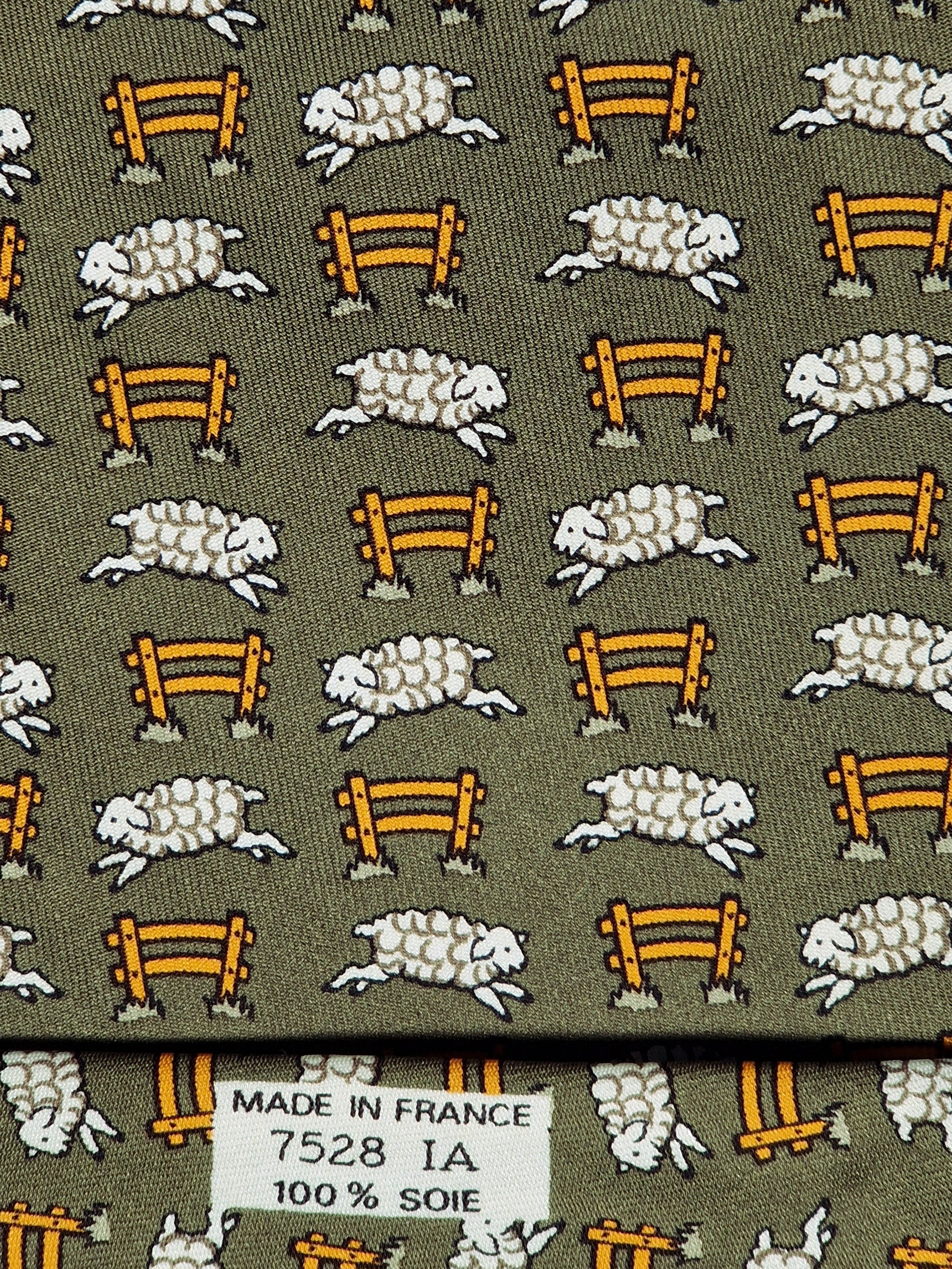 Hermès silk tie green sheep and H pattern Hermès 7528 IA tie green