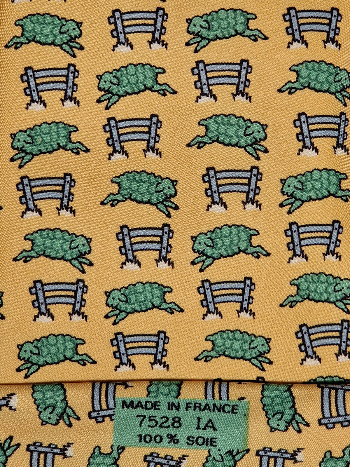 007528 Hermès tie yellow whimsical sheep pattern 7528 IA