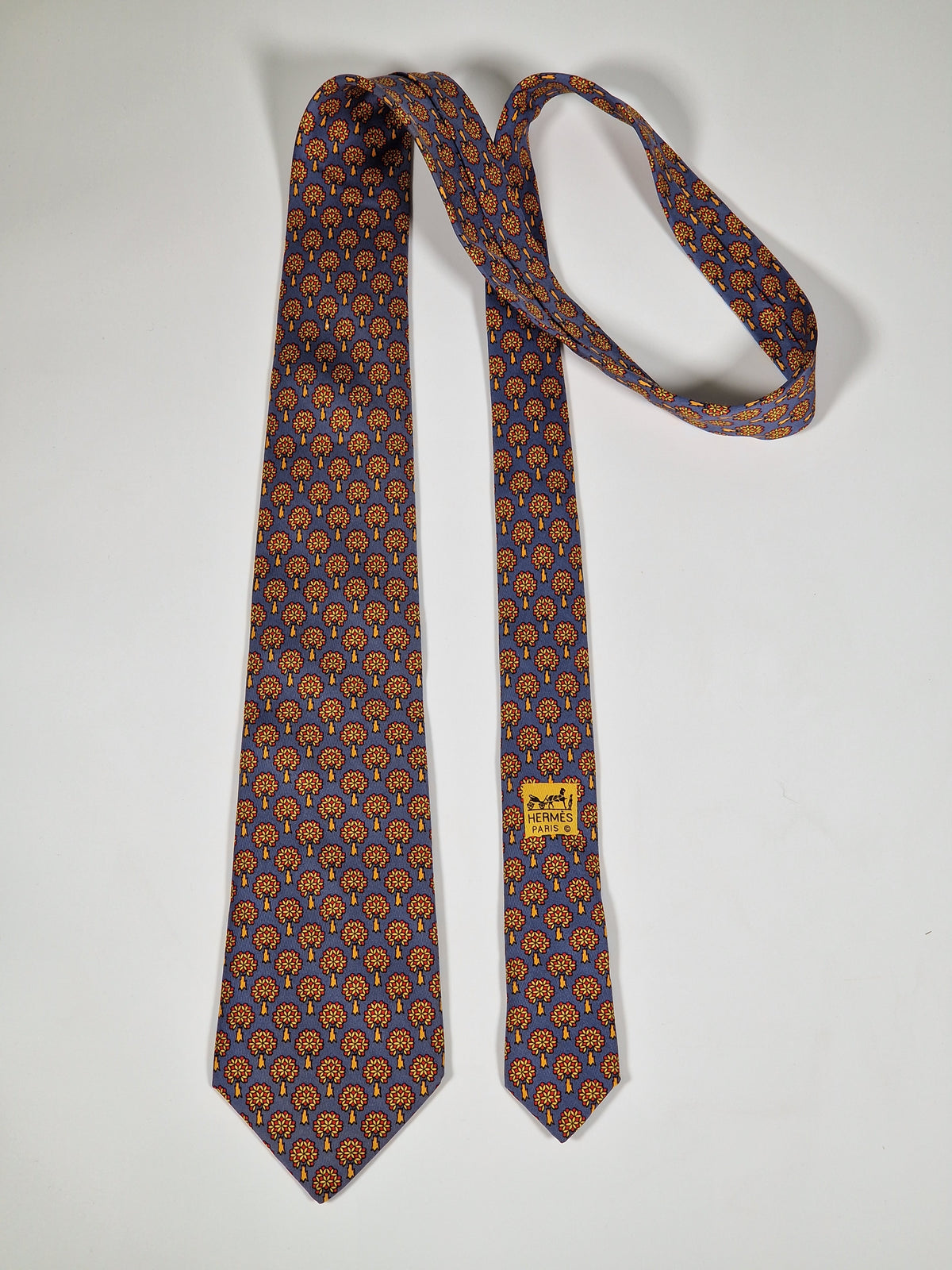 007544 Hermès tie blue trees pattern 7544 SA