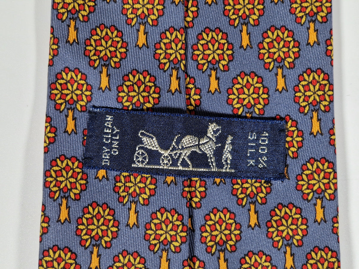 007544 Hermès tie blue trees pattern 7544 SA
