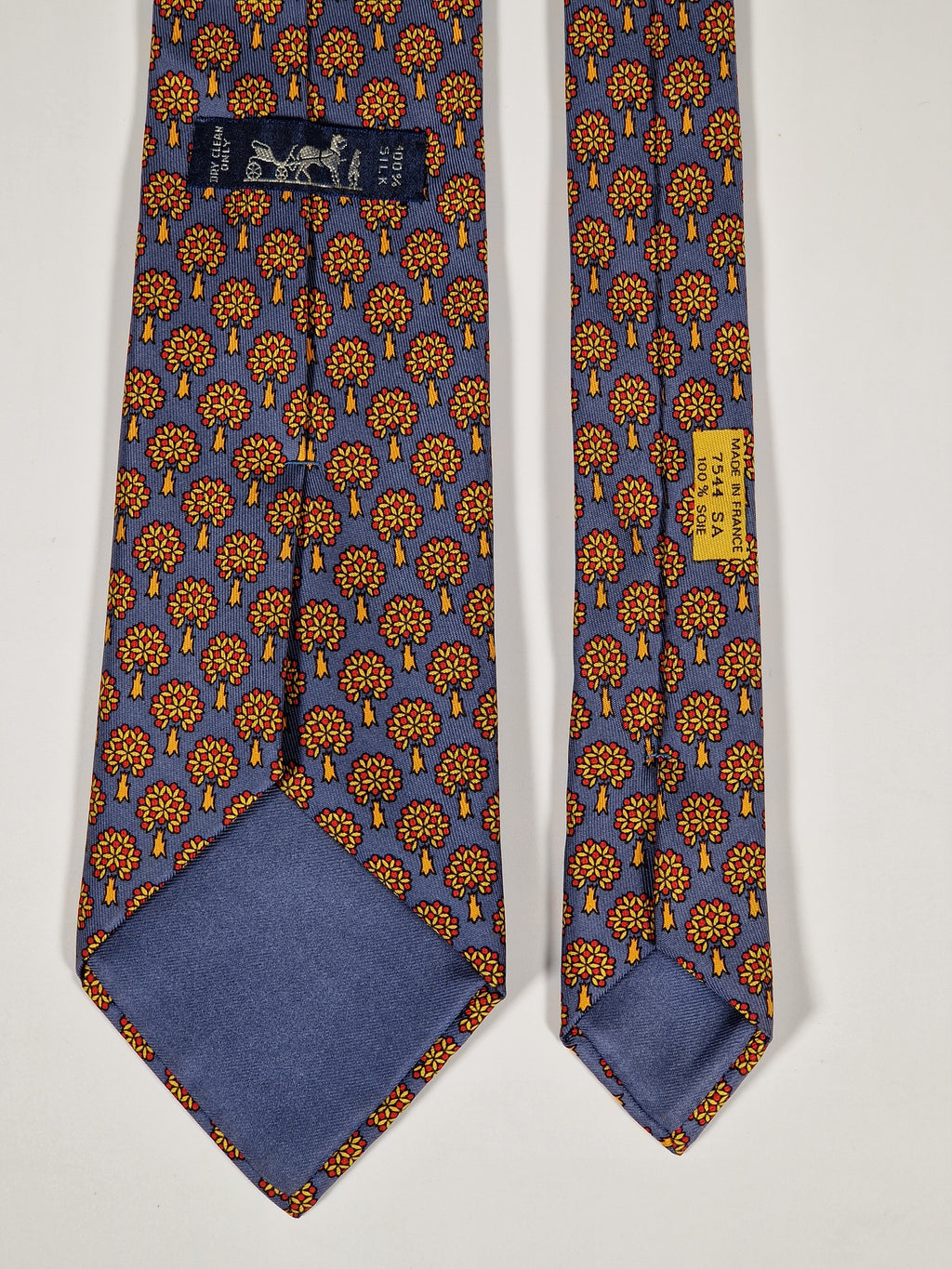 007544 Hermès tie blue trees pattern 7544 SA