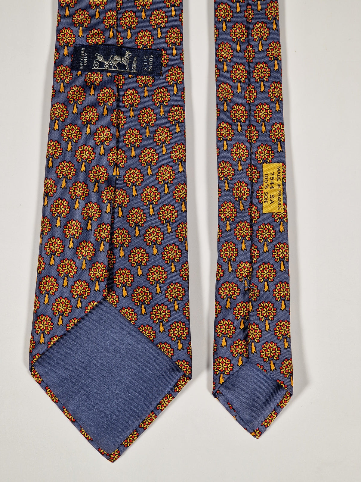 007544 Hermès tie blue trees pattern 7544 SA