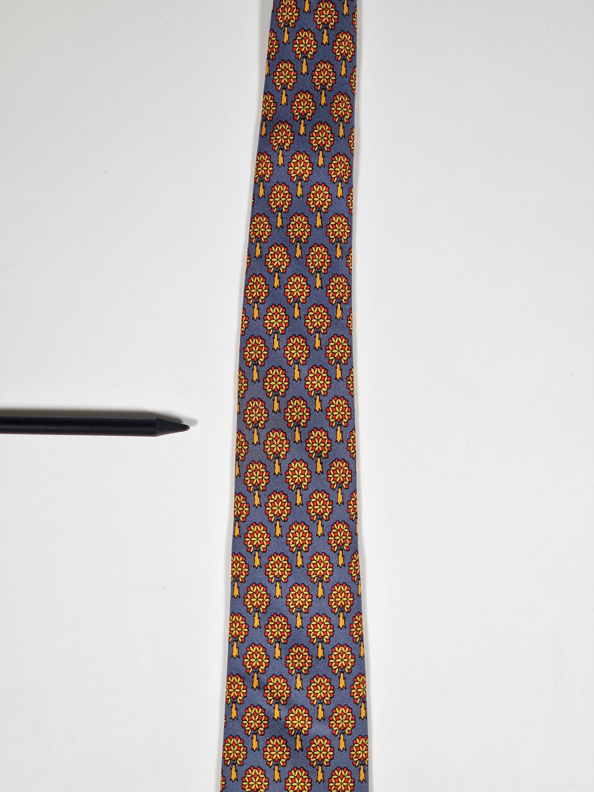 007544 Hermès tie blue trees pattern 7544 SA