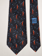 Hermès silk tie black saxophone player whimsical pattern 7551 SA