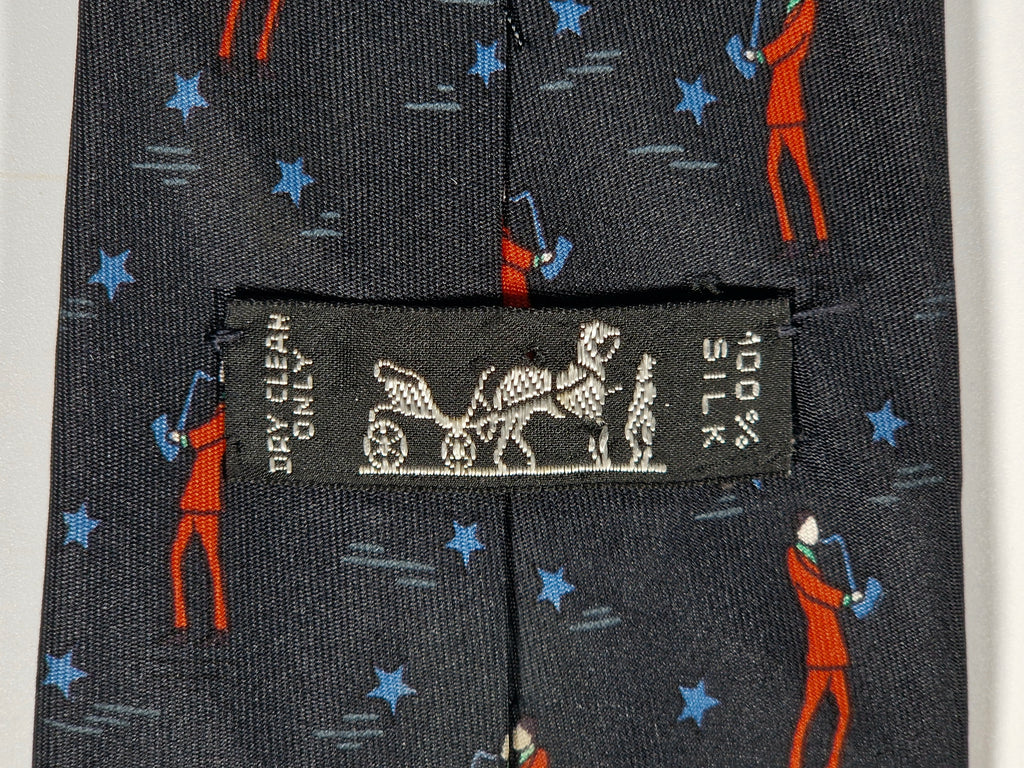 Hermès silk tie black saxophone player whimsical pattern 7551 SA