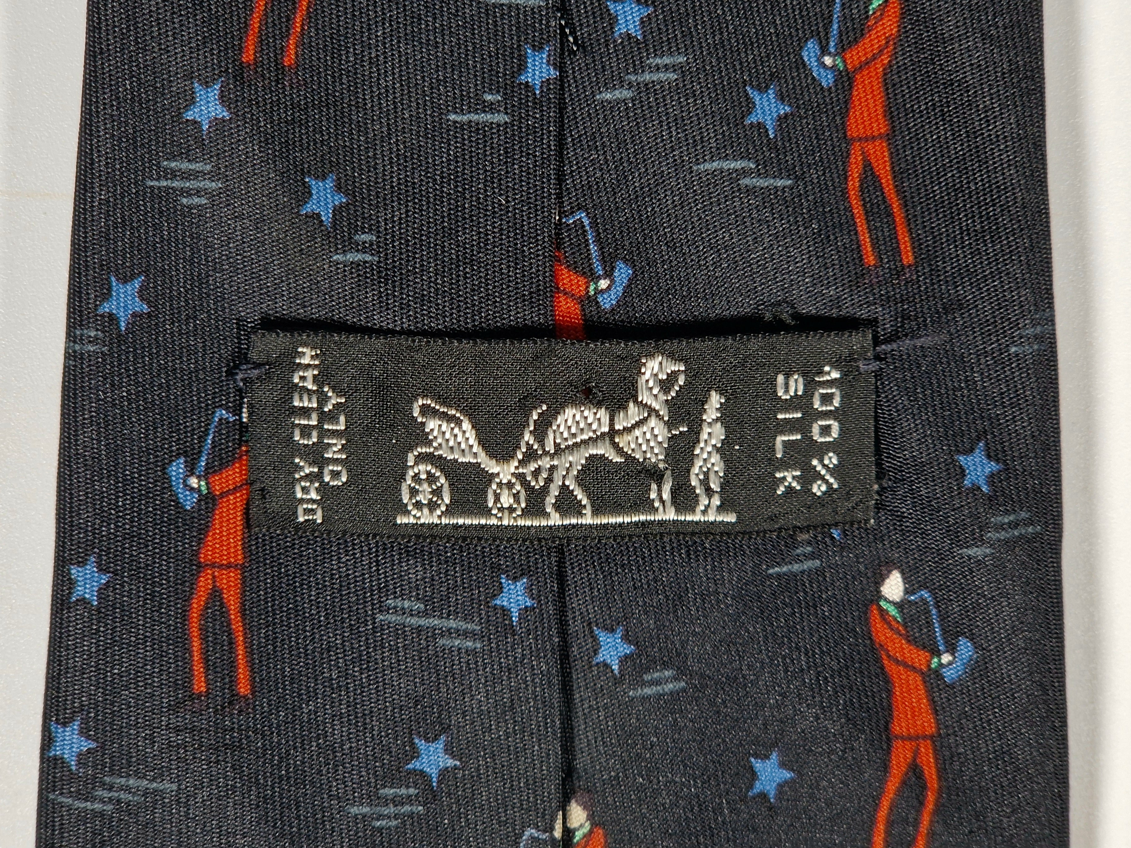 Hermès silk tie black saxophone player whimsical pattern 7551 SA